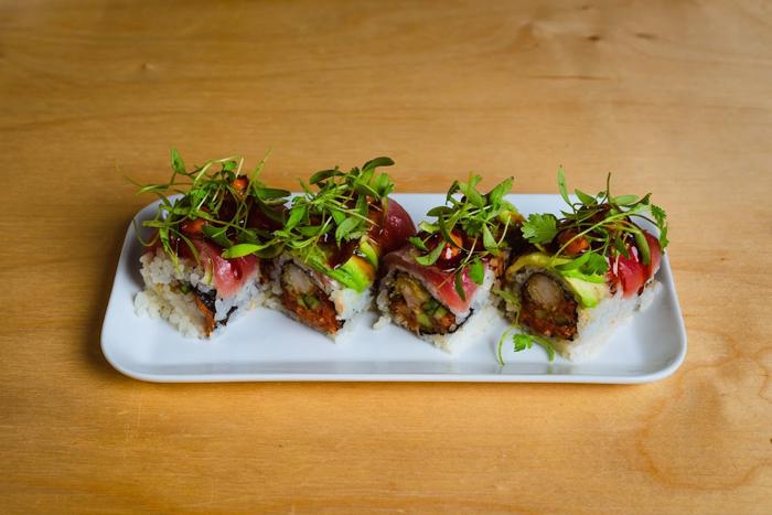 RB roll topped with bigeye tuna and micro cilantro